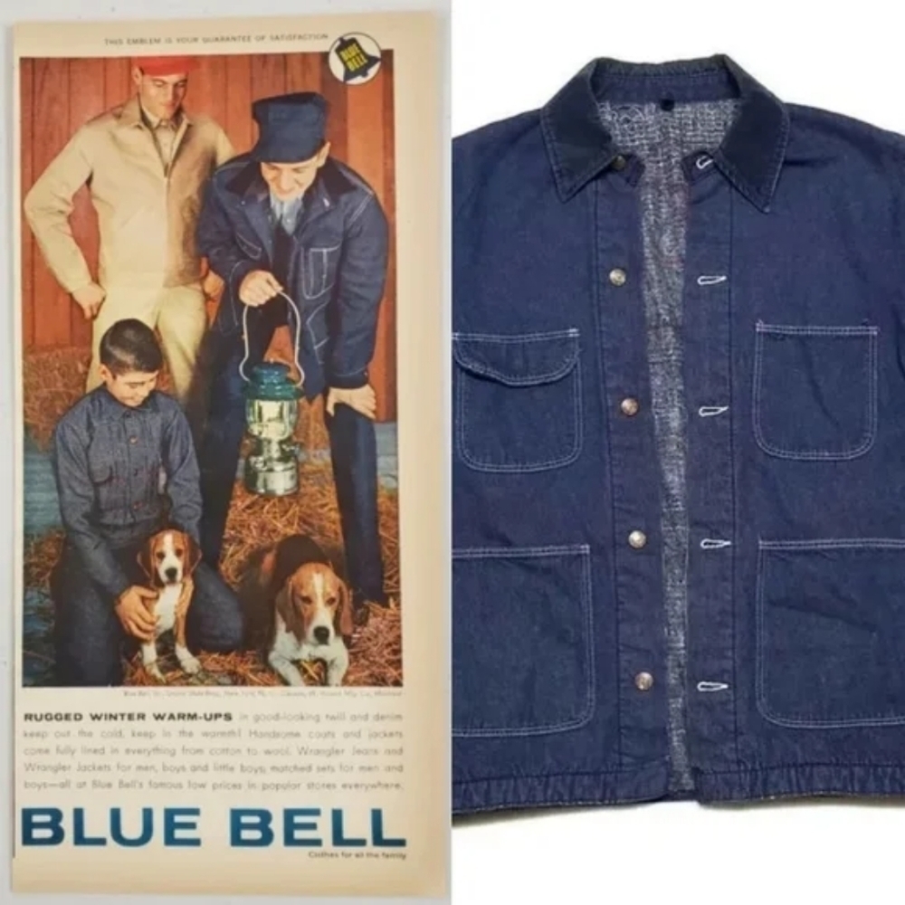 70s Vintage Wrangler Distressed Denim Corduroy Big Ben Bluebell Chore Jacket